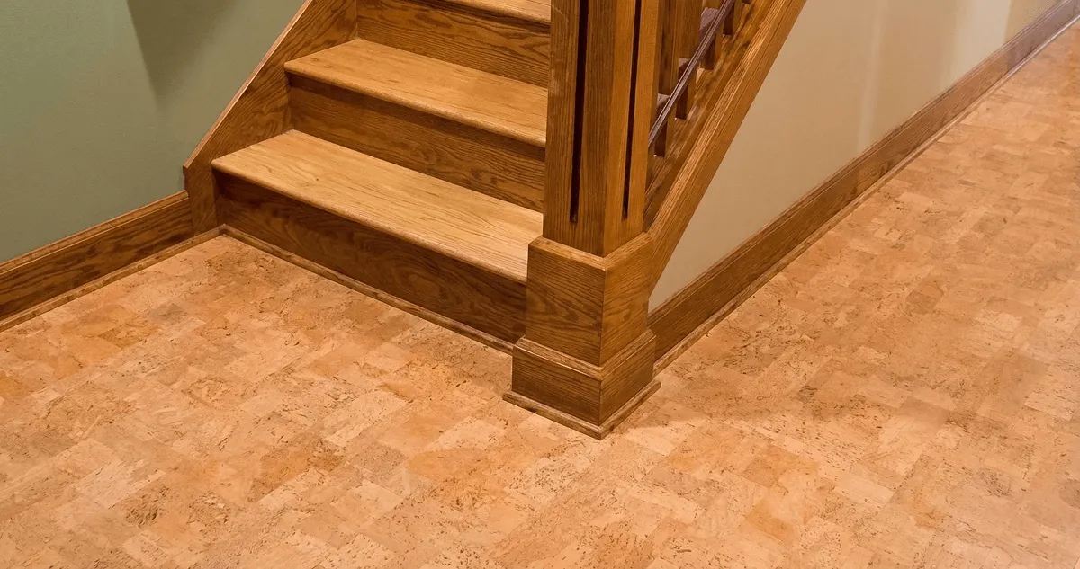 End of a staircase with cork flooring in Hollywood, FL